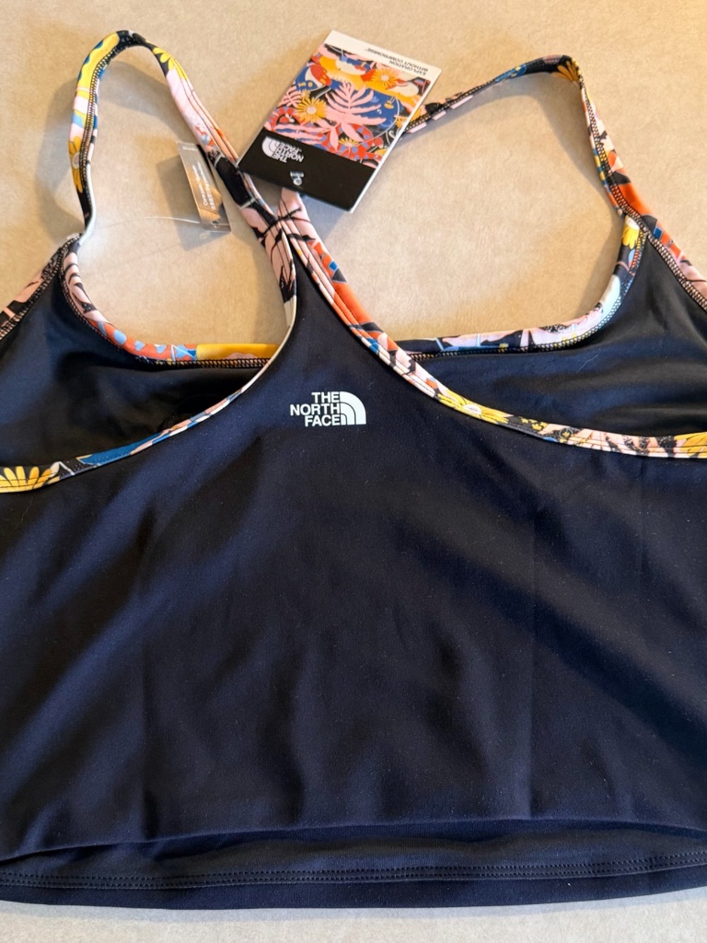 The North Face Women’s Black Floral-Trim Dune Sky Tank Top / -Sports Bra